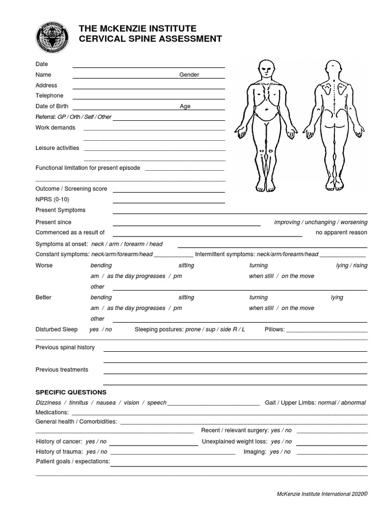 Cervical Assessment Form FILLABLE Jun 2020 PDF PDF Anatomical Terms