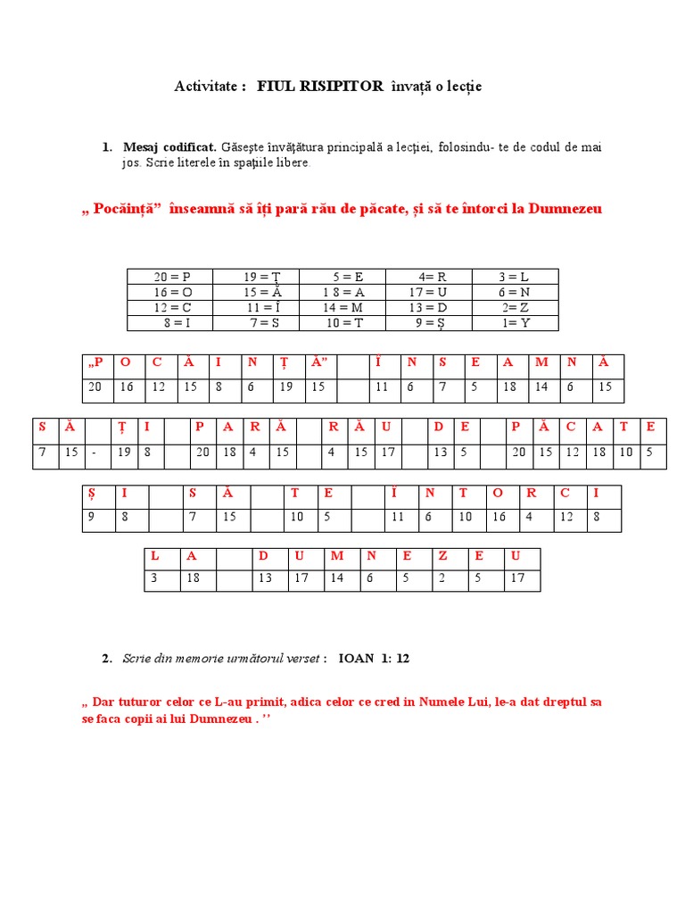 Fiul Risipitor RASPUNSURI | PDF
