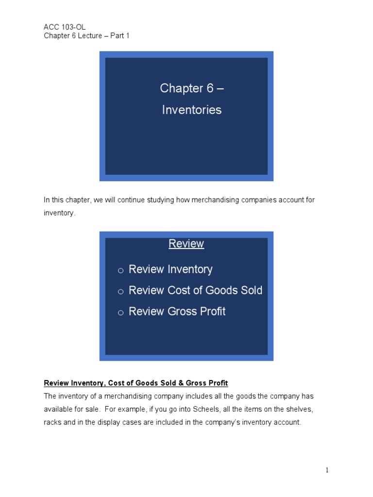 ACC 103 CH 6 Lecture Part1 | PDF | Cost Of Goods Sold | Inventory
