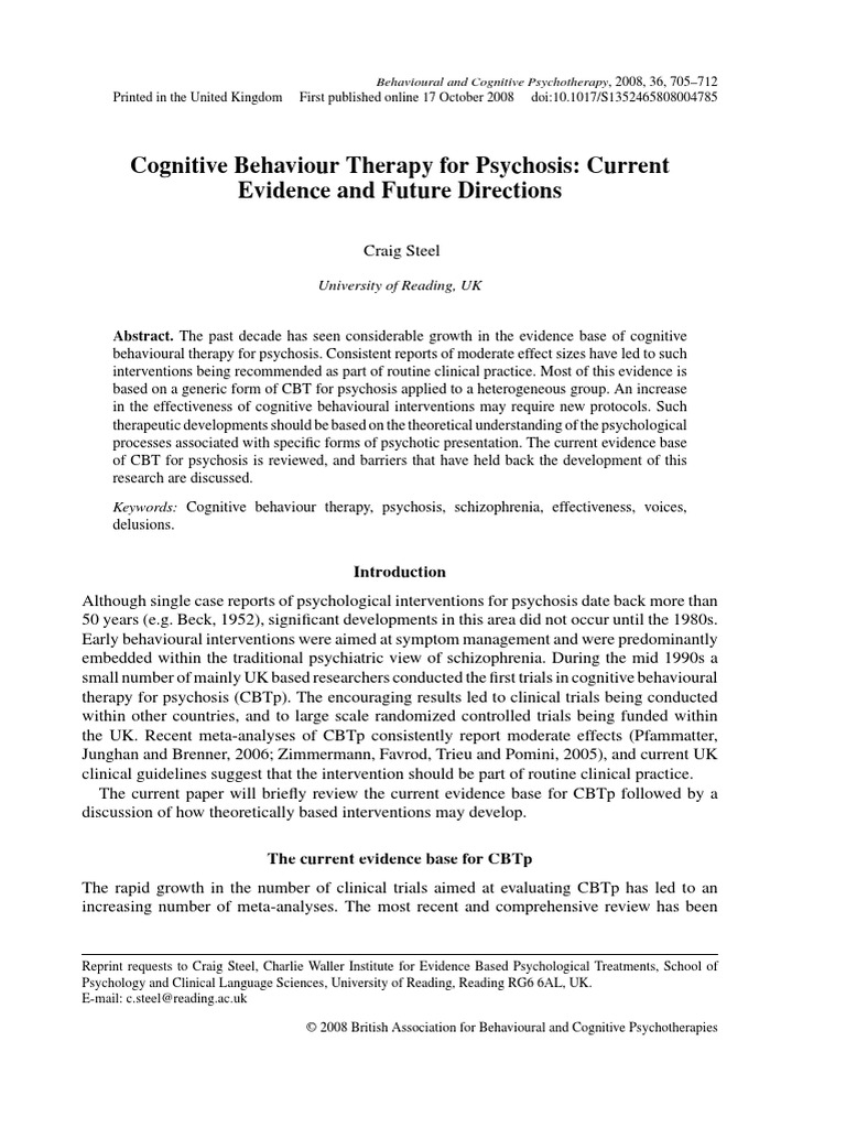 Cbt for psychosis current status pdf psychosis cognitive