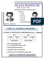 Ramanujan Institute Classical Mechanics Questions