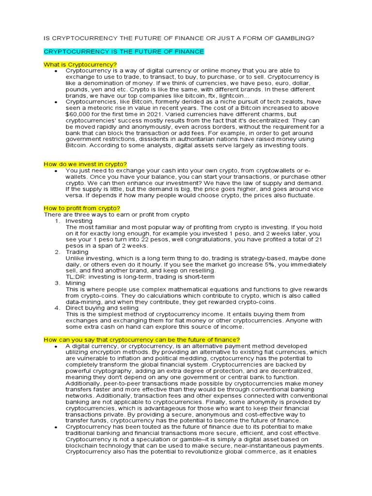 Crypto: Future Finance or Gamble? | PDF | Cryptocurrency | Gambling