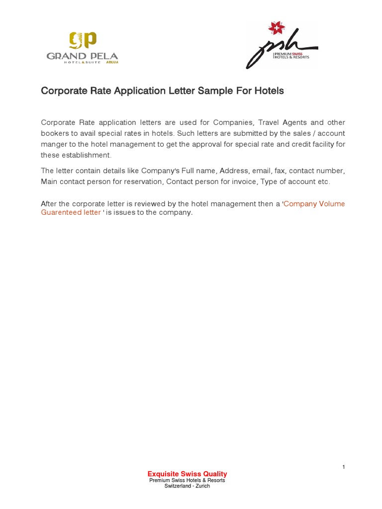 Corporate Rate Application Letter Sample | PDF
