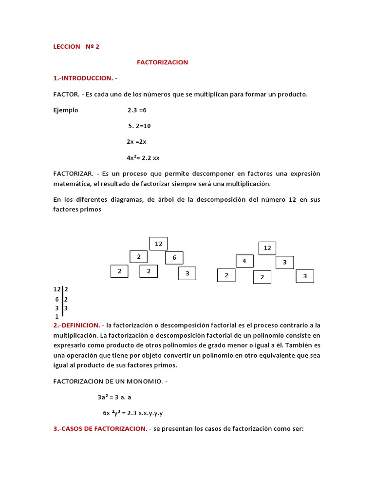 Tema 2 Factorizacion Pdf Pdf Factorización División Matemáticas