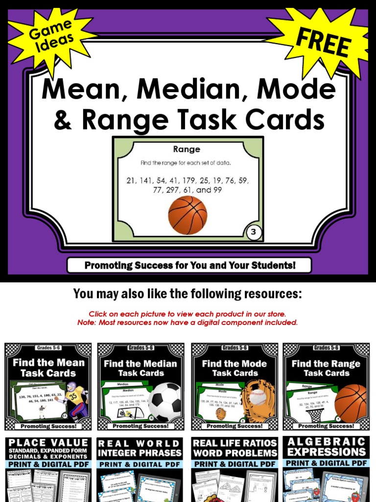 Mean, Median, Mode & Range Task Cards: Promoting Success For You and ...