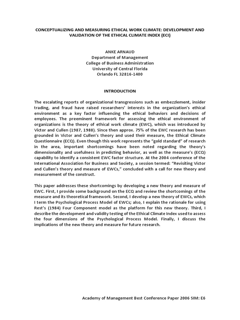 Conceptualizing and Measuring Ethical Work Climate | PDF
