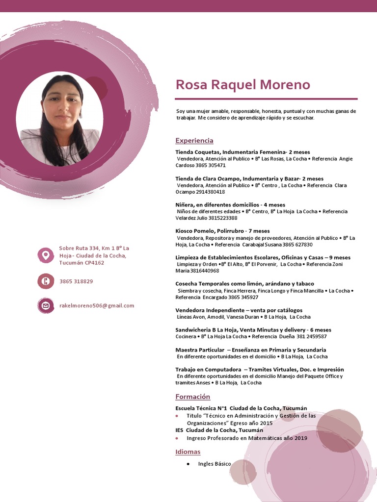 Experiencia Laboral de Raquel Moreno | PDF