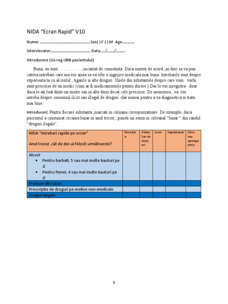 NIDA Quick Screen | PDF