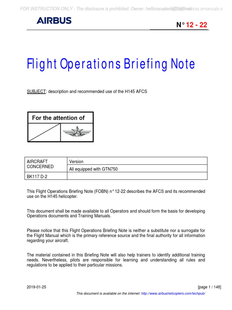 H145 AFCS Operations Briefing Note | PDF | Aircraft Flight Control ...