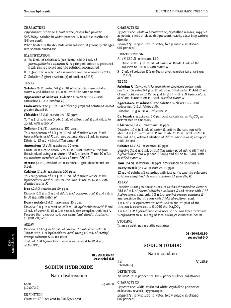 Sodium Hydroxide Monograph Overview | PDF | Sodium Hydroxide | Sodium ...