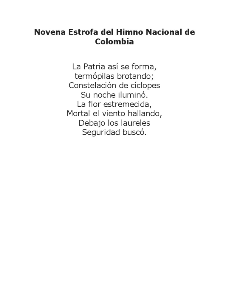 Novena Estrofa Del Himno Nacional de Colombia | PDF