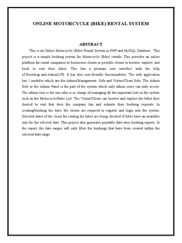 Online Motorcycle Rental System in PHP | PDF | Technology & Engineering ...