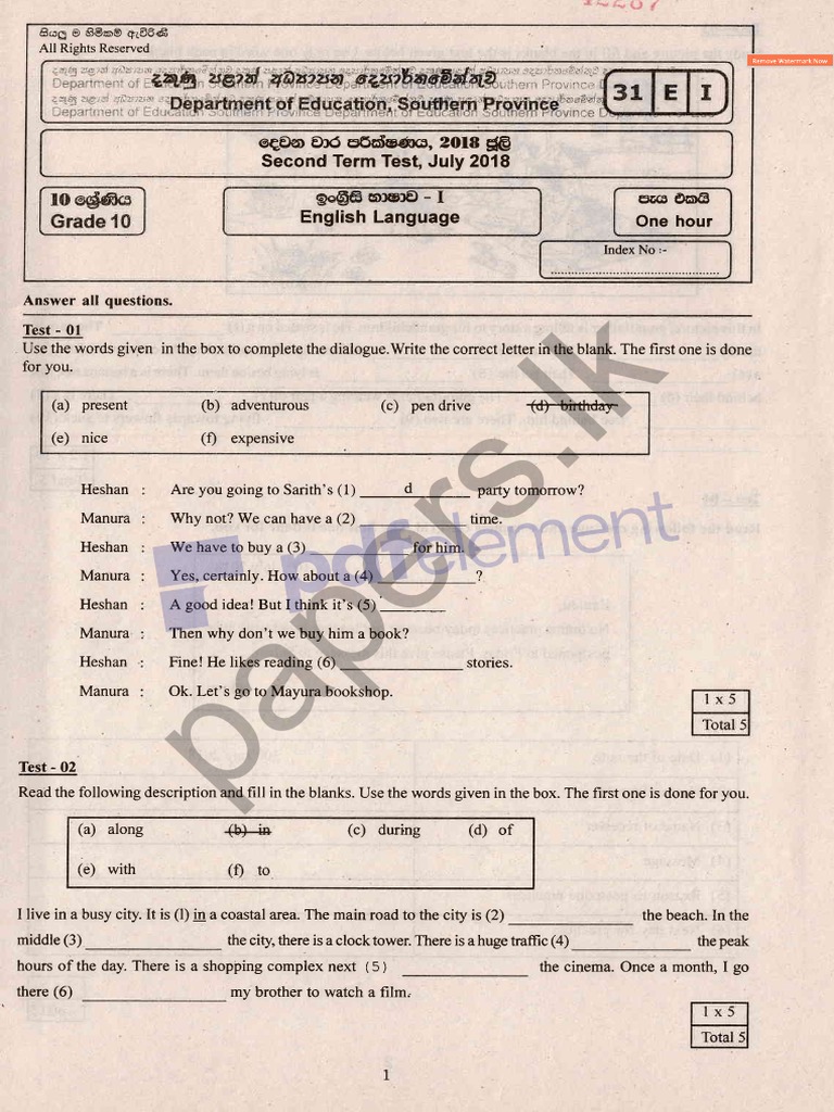 English Southern Province 2018 Past Paper Pdf Pdf Giraffe