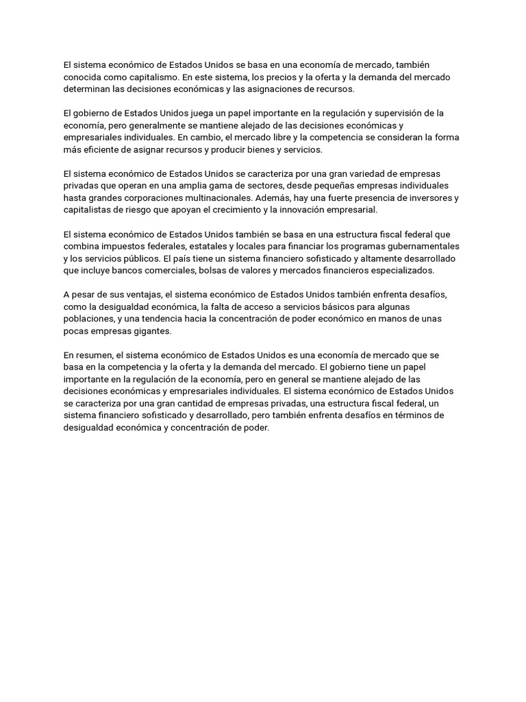 El Sistema Económico de Estados Unidos | PDF