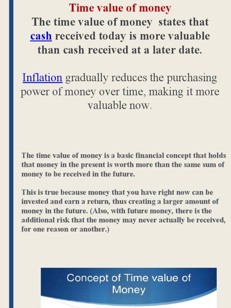 The Time Value of Money States That Received Today Is More Valuable ...
