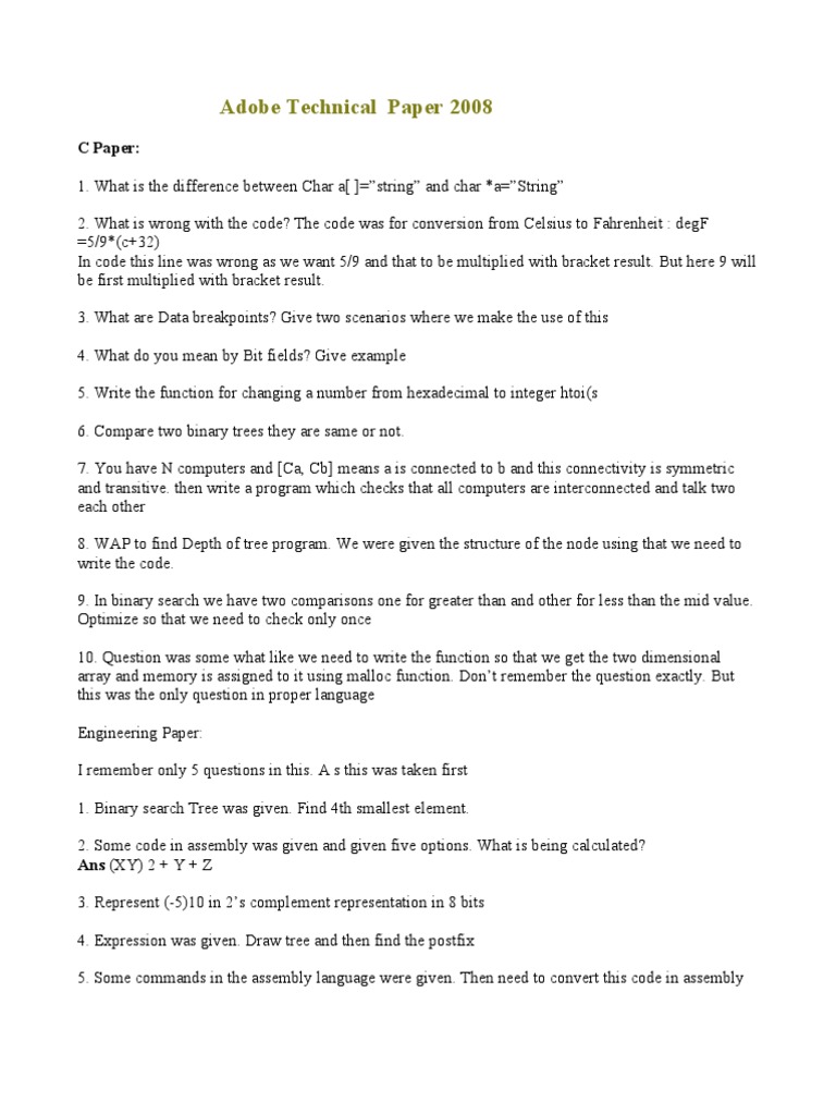Adobe Placement Sample Paper 1 | PDF