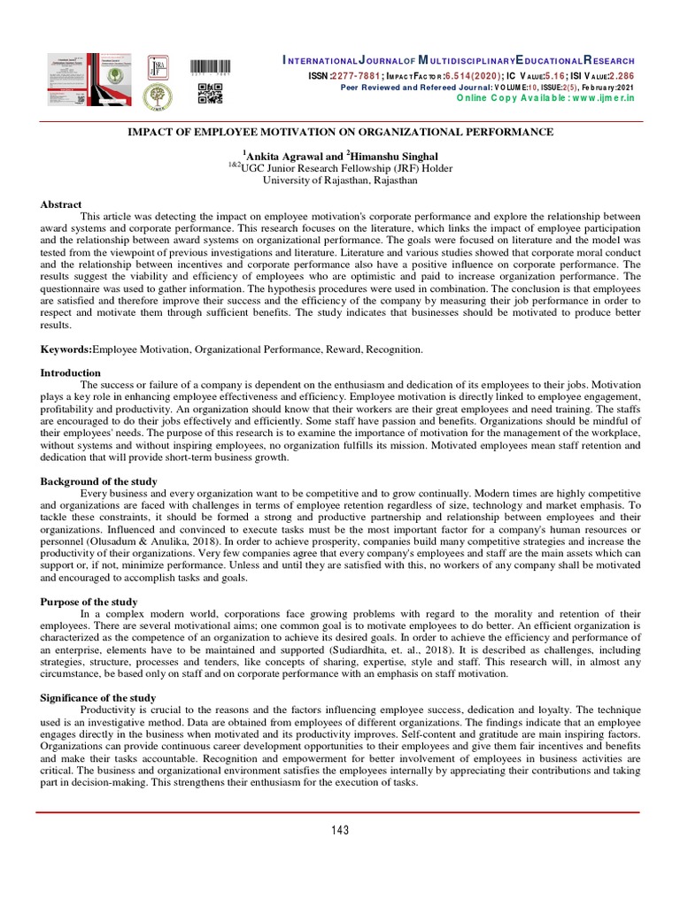 Impact of Employee Motivation On Organizational Performance MN Google ...