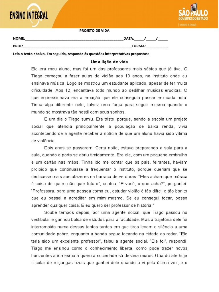 ATIVIDADE PROJETO DE VIDA 8º C.docx | PDF