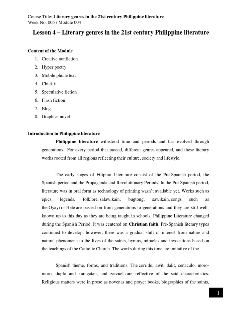 Week005 Literary Genres in The 21st Century Philippine Literature
