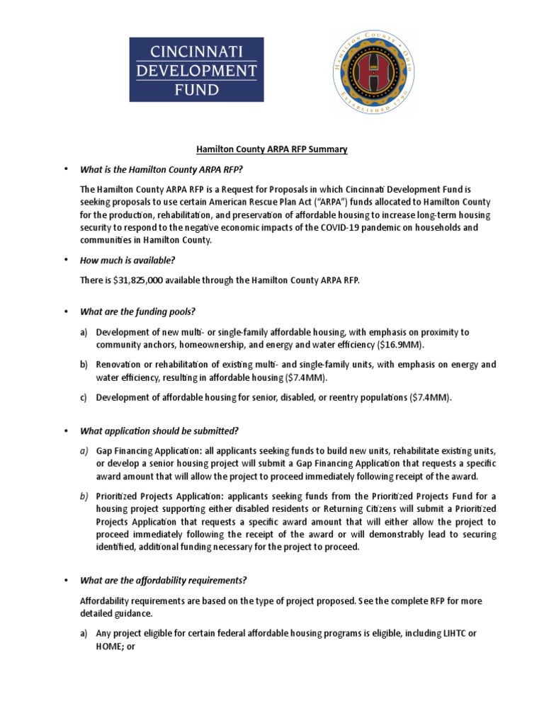 Hamilton County ARPA Housing Grants Overview | PDF