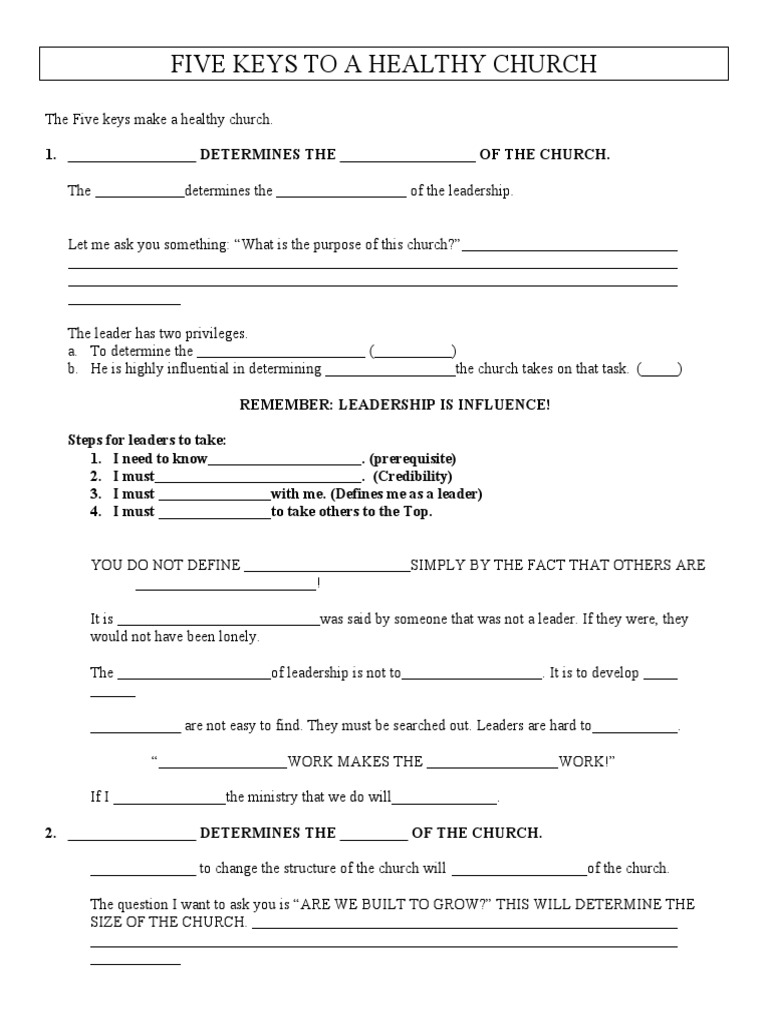 Five keys to a healty church handout pdf
