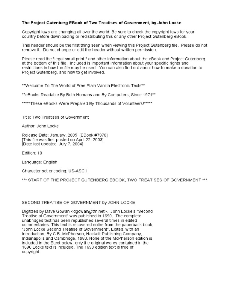 John Locke Two Treatises of Government PDF Project Gutenberg Crimes