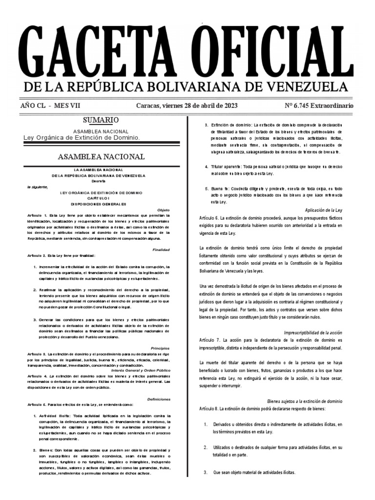 Ley de Extinción de Dominio N° 6.745 | PDF | Propiedad | Mandato