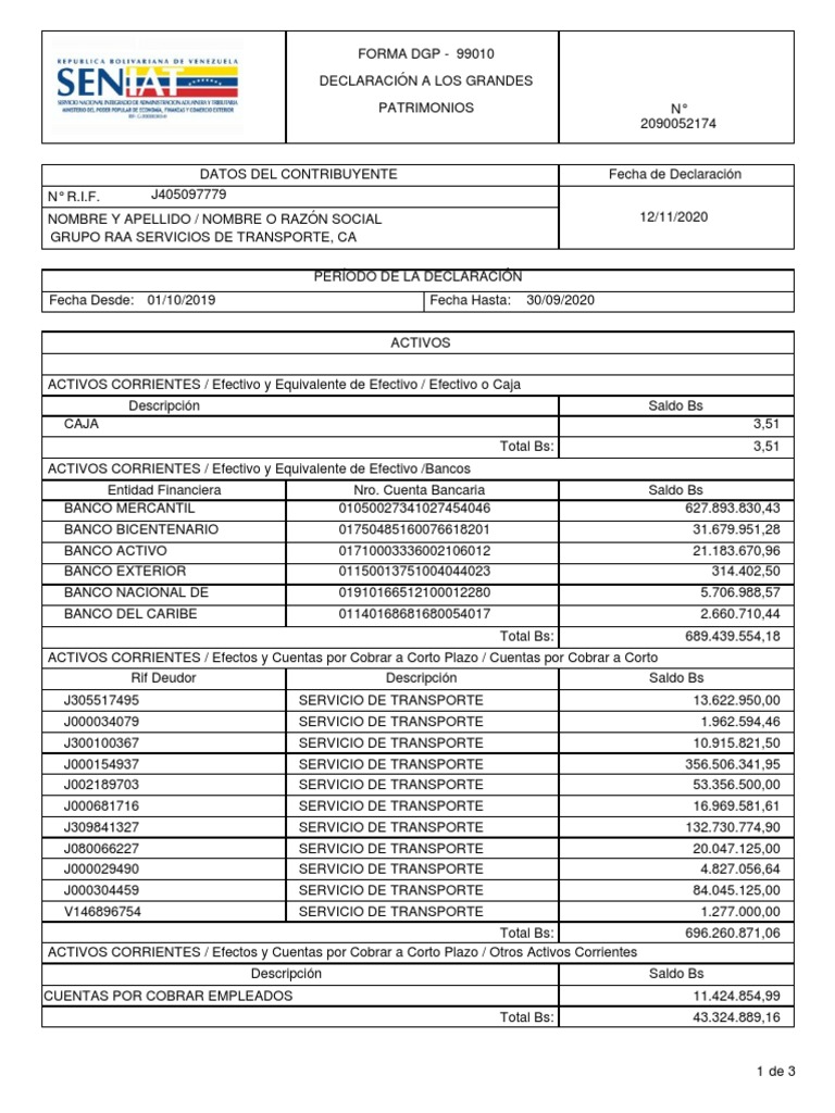 Declaración Forma 99010 - Grupo RAA | PDF