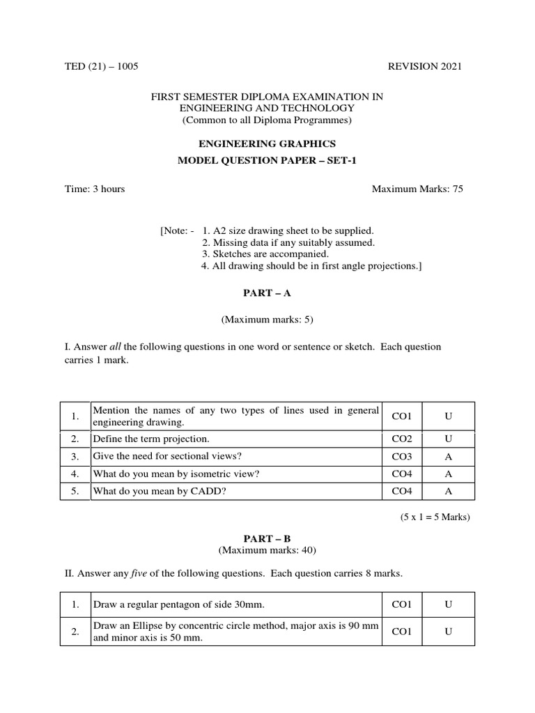 Engineering Graphics Exam Model Paper | PDF