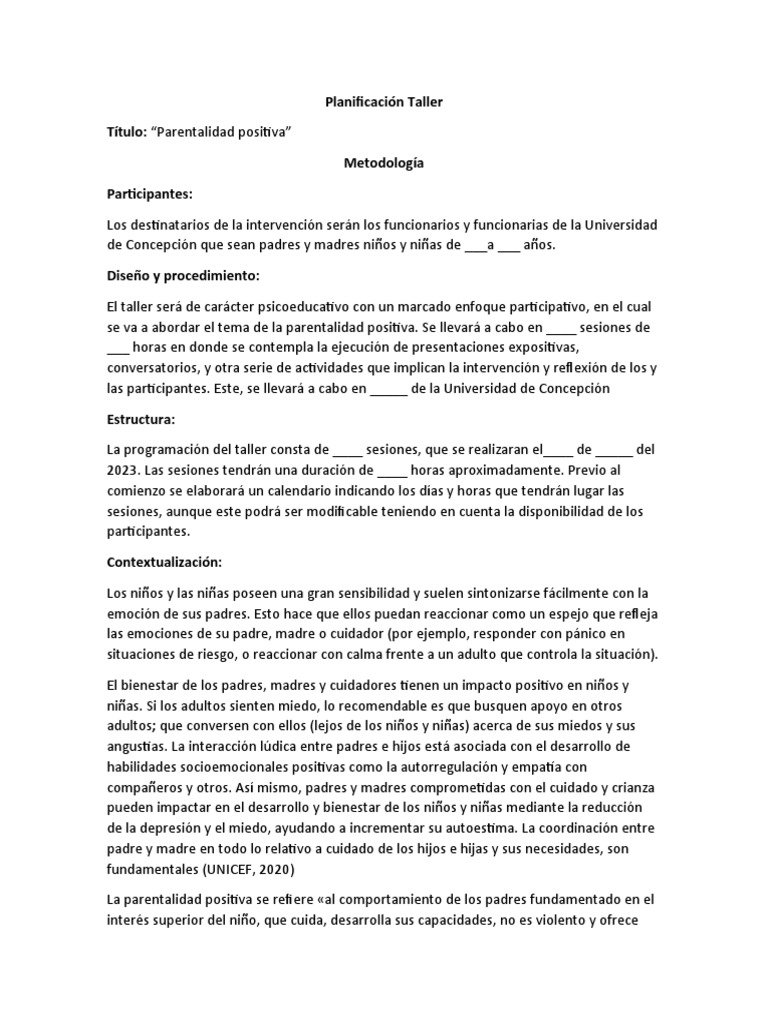 Taller De Parentalidad Positiva Pdf