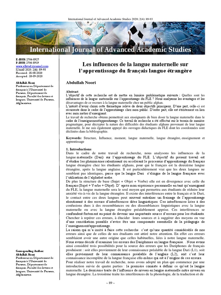 Influence de la langue maternelle sur l'apprentissage du FLE | PDF ...