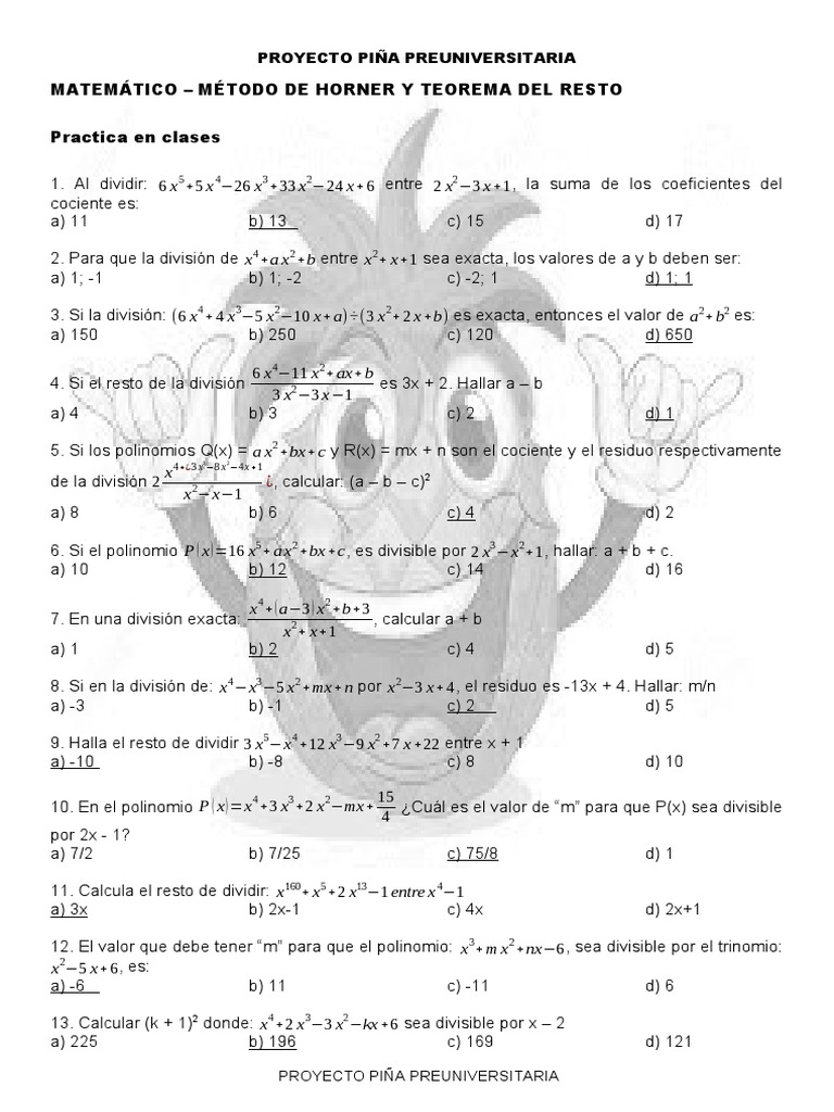 M todo de horner y teorema del resto pdf