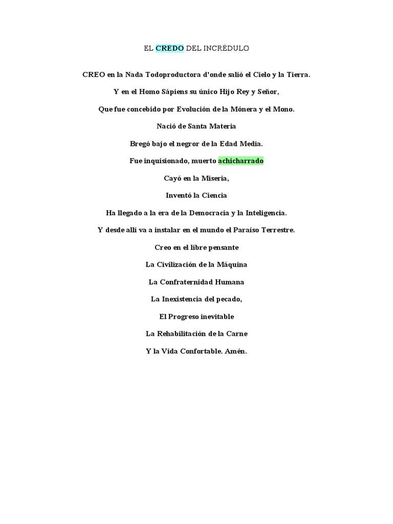 El Credo Del Incrédulo | PDF