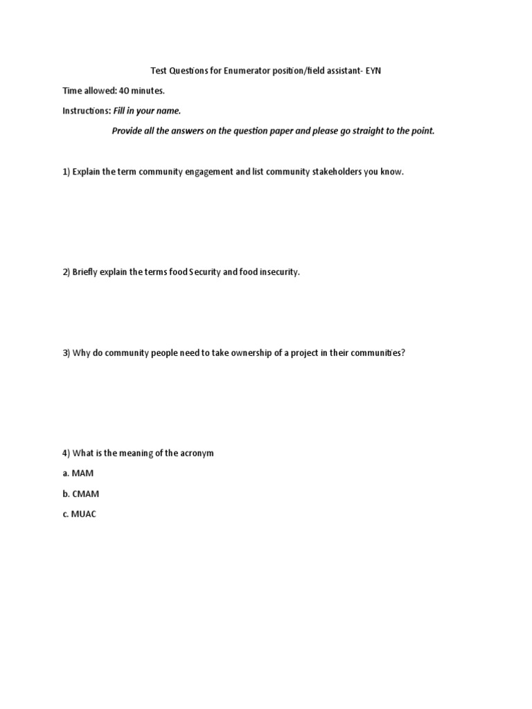 Possible enumerator question pdf