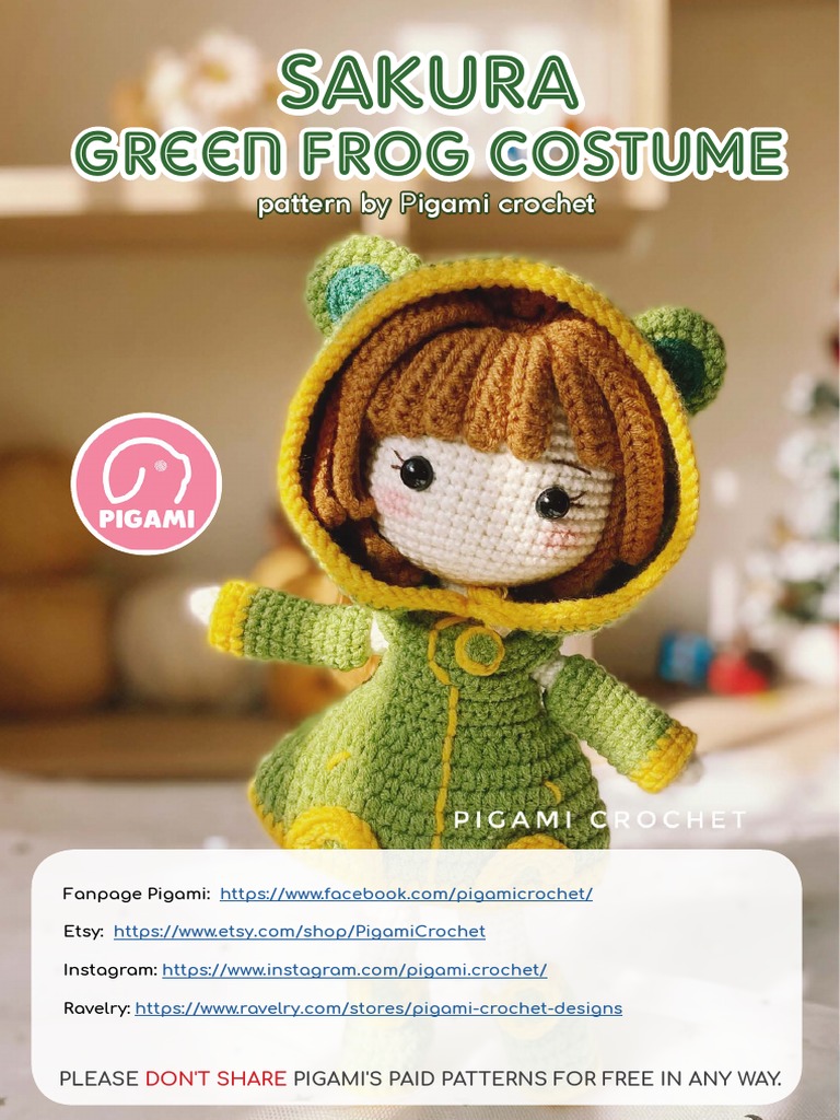 Green Frog Costume Pattern by Pigami Crochet Concise instructions and