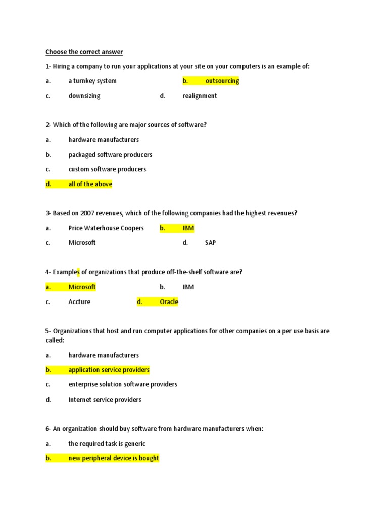 ch1 Choose The Correct Answer PDF | PDF | Software | Outsourcing