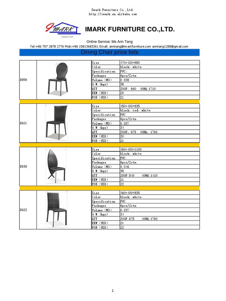 Chair Price Lists | PDF
