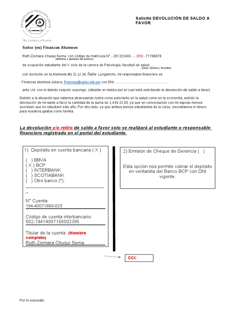 FORMATO SOLICITUD DE DEVOLUCION DE SALDO A FAVOR | PDF