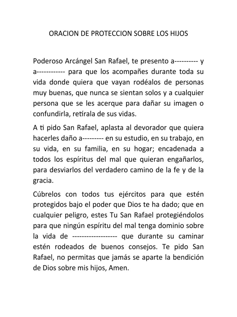 Oracion De Proteccion Sobre Los Hijos Pdf