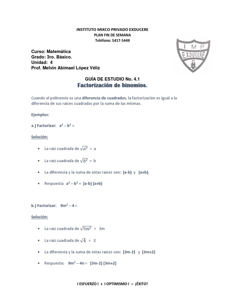 Guía de Factorización para 3ro Básico | PDF