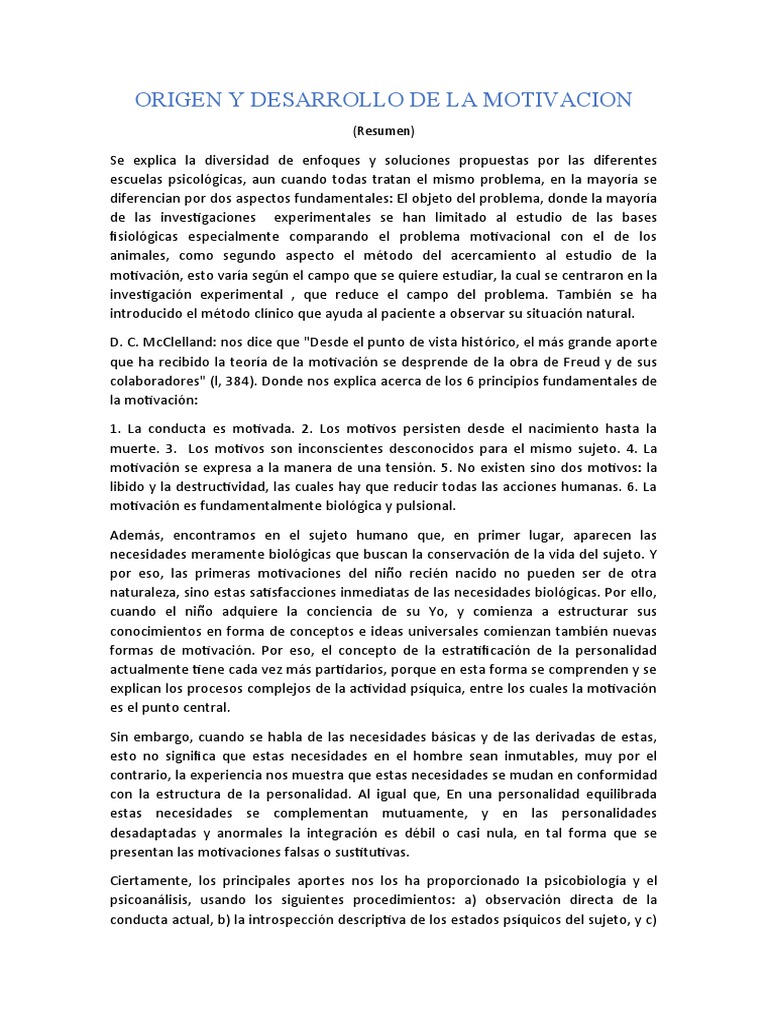 Origen y Teorías de la Motivación | PDF