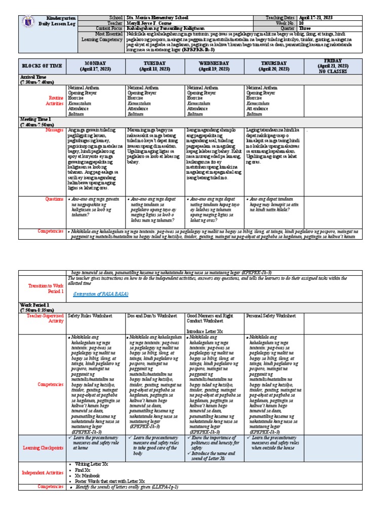 Kindergarten DLL MELC Q3 Week 10 | PDF