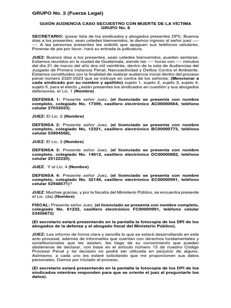 Audiencia Inicial por Secuestro y Muerte | PDF