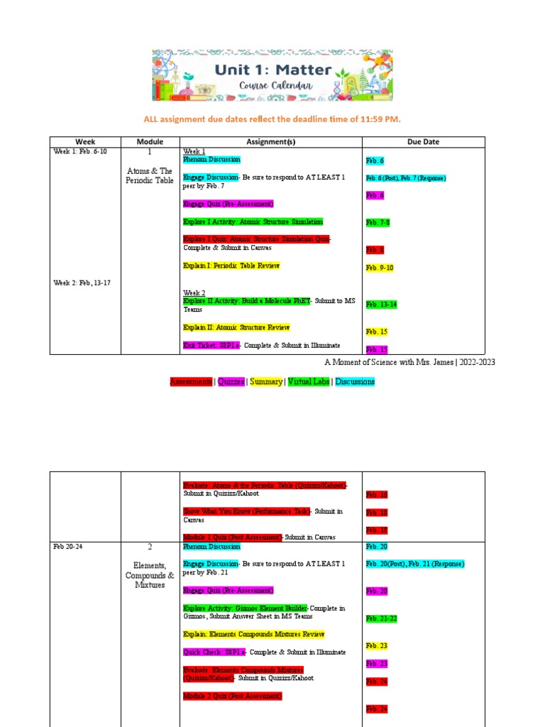 Online Course Schedule Unit 1 PDF