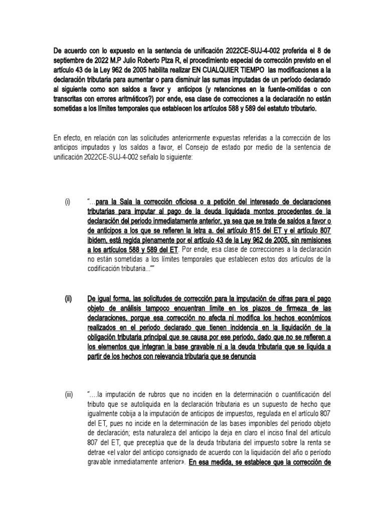 Corrección de Declaraciones Tributarias | PDF