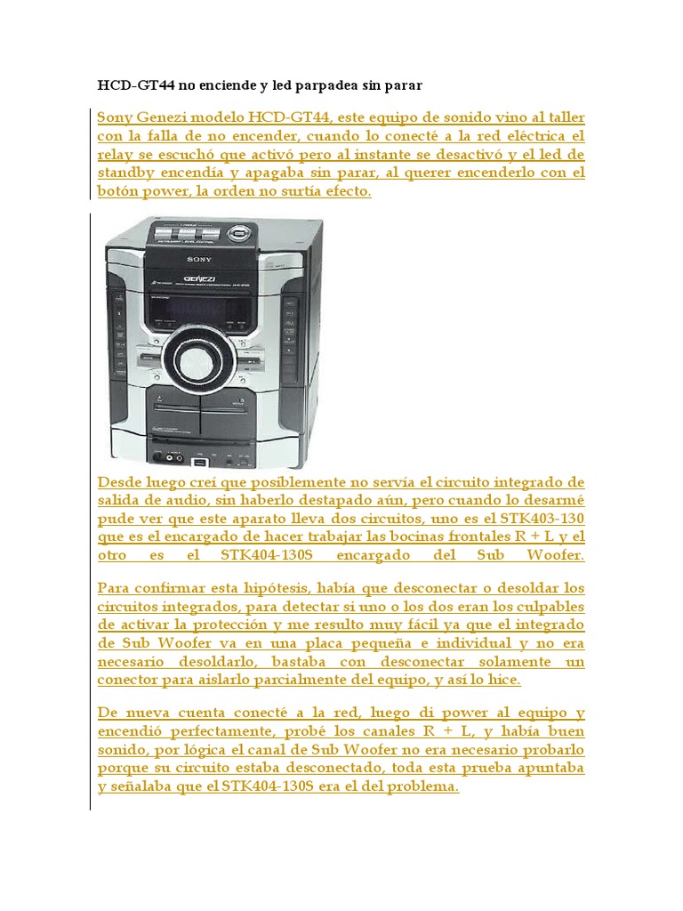 Solución a falla HCD-GT44 parpadeo LED | PDF | Transistor | Resistor