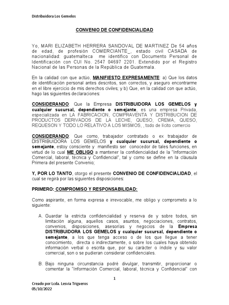 Acuerdo de Confidencialidad en Guatemala | PDF | Derecho
