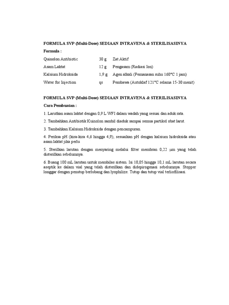 Formula SVP untuk Sediaan Intravena | PDF