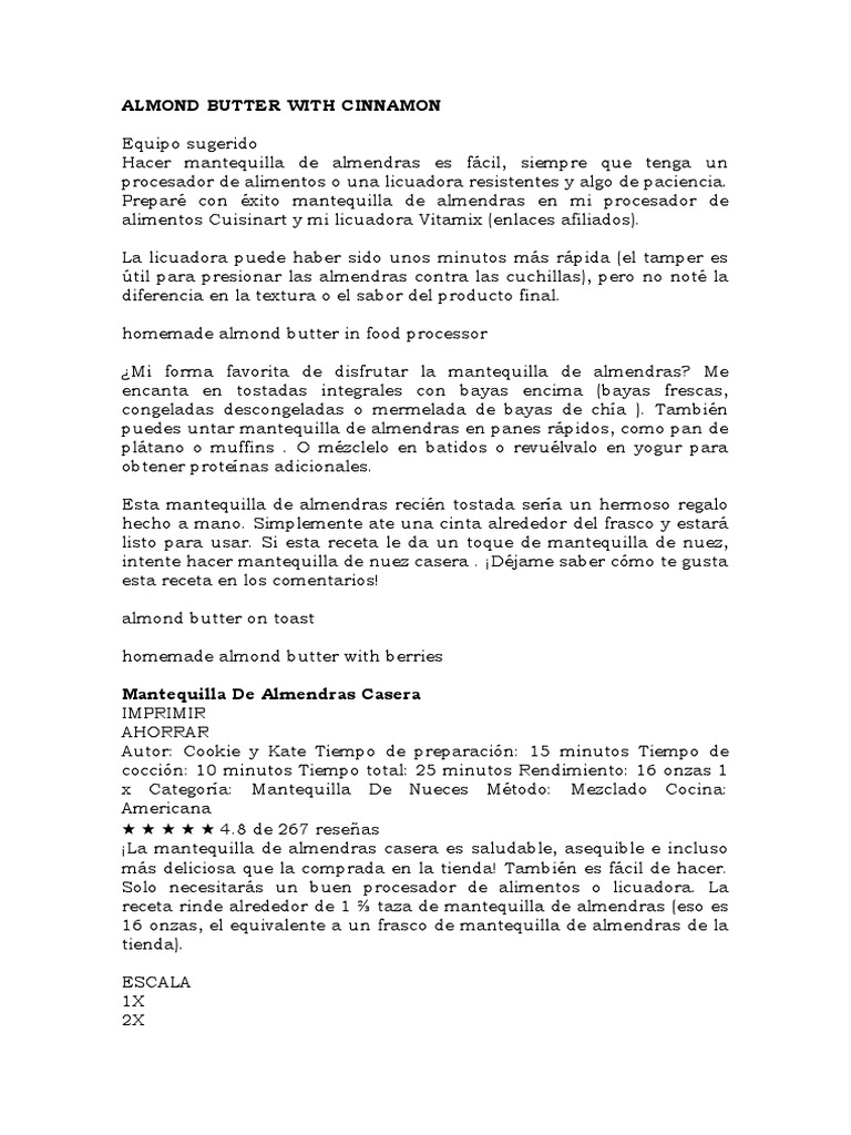 Almond Butter With Cinnamon PDF Mantequilla Nuez