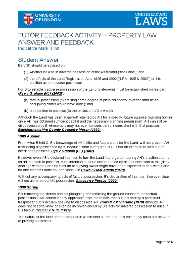 Adverse Possession in Property Law Analysis | PDF | Adverse Possession ...